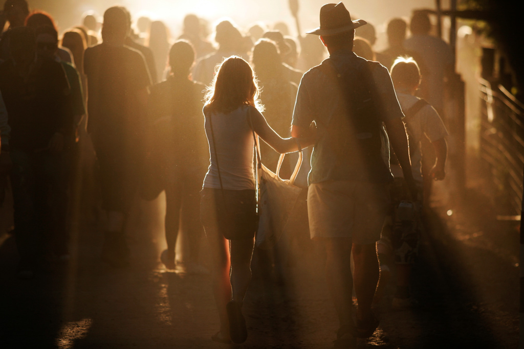 Father and Daughter at sunset Glastonburyu